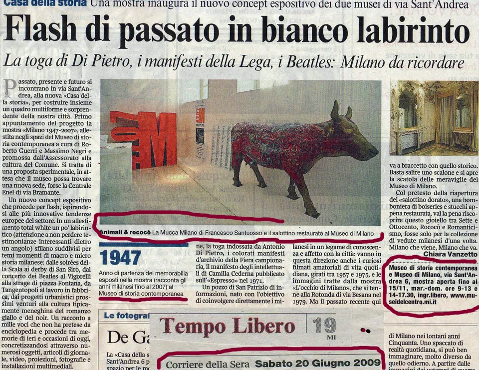 Francesco Santosuosso, Mucca MILANO di santosuosso, al museo di storia contemporanea