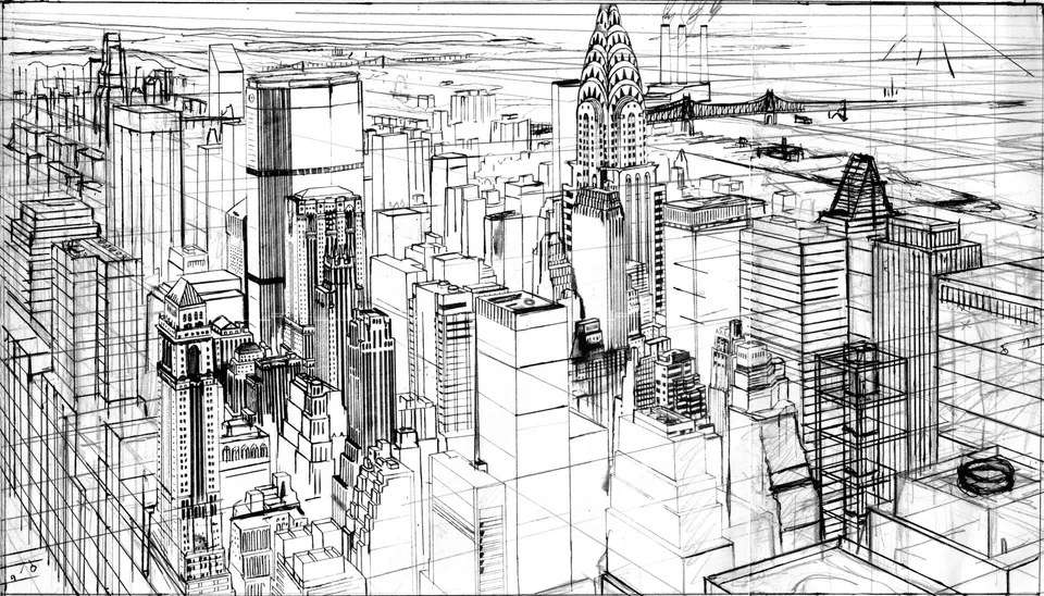 Francesco Santosuosso, New york disegno preparatorio, 145×90 cm