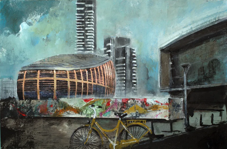 Francesco Santosuosso, P, 2016, tecnica mista su carta, 18×27 cm