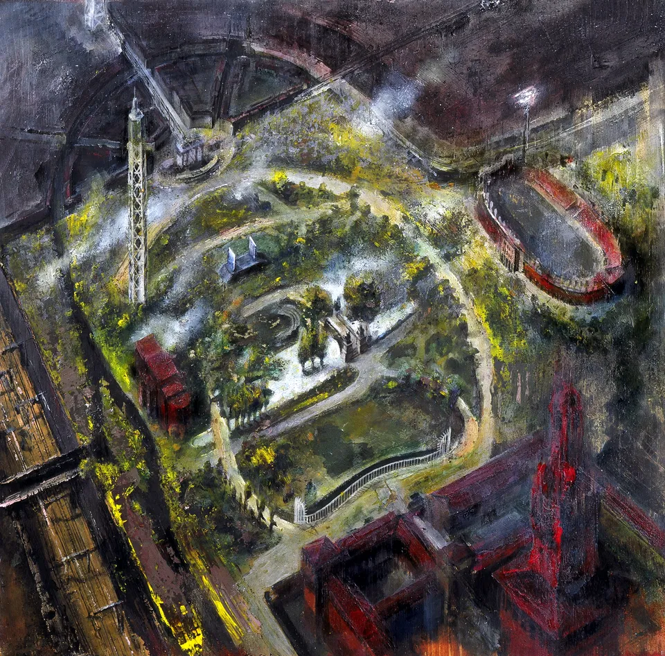 Francesco Santosuosso, Parco sempione, 2004, olio su tavola, 60×60 cm