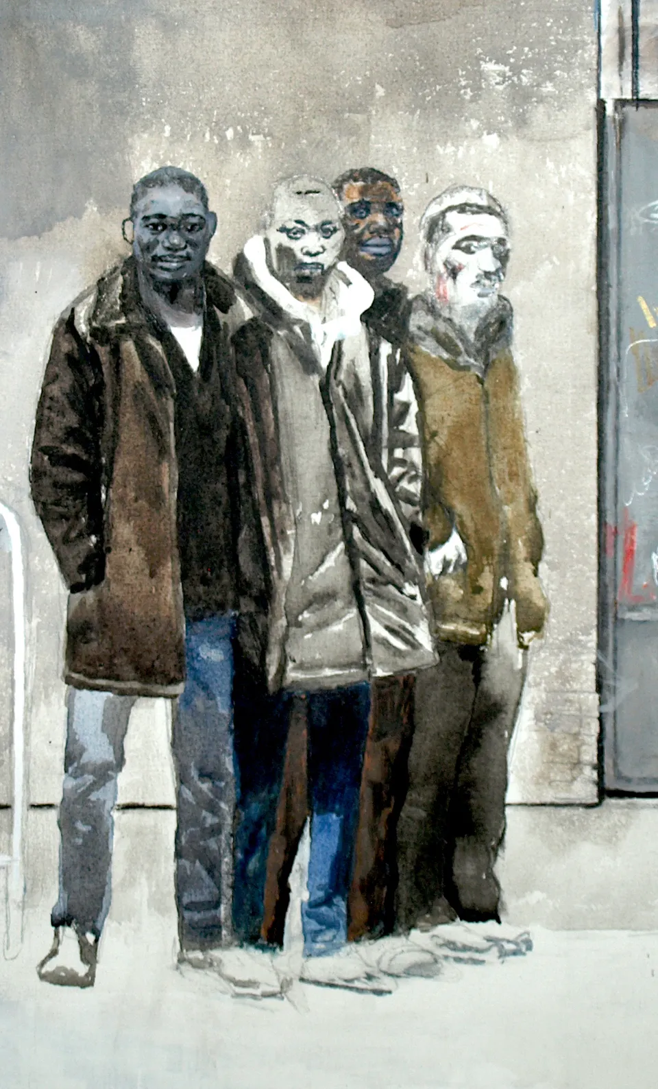 Francesco Santosuosso, Particolare 11 del dipinto, 2022, acquarello, china , acrilico, su tela, 100×170 cm
