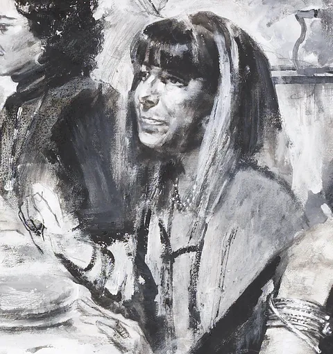 Francesco Santosuosso, Particolare 3 del dipinto COMPAGNIA MILANESE, 2008, tecnica mista su tela, 100×150 cm