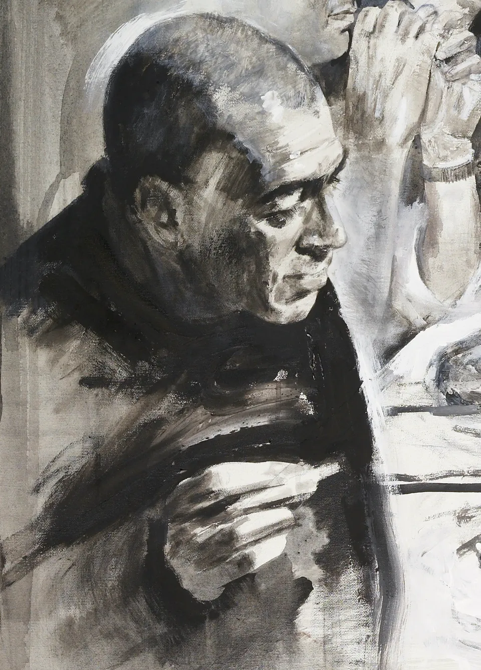 Francesco Santosuosso, Particolare 7 del dipinto COMPAGNIA MILANESE, 2008, tecnica mista su tela, 100×150 cm