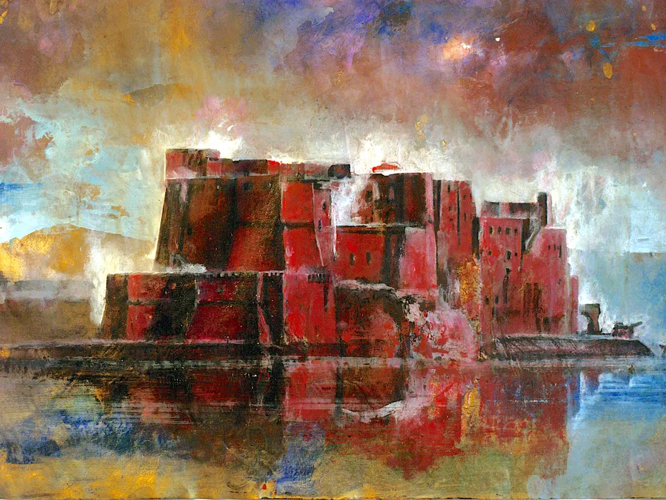 Francesco Santosuosso, PARTICOLARE Castel dell'Ovo2, 2012, acrilico e smalti su carta, 32×98 cm