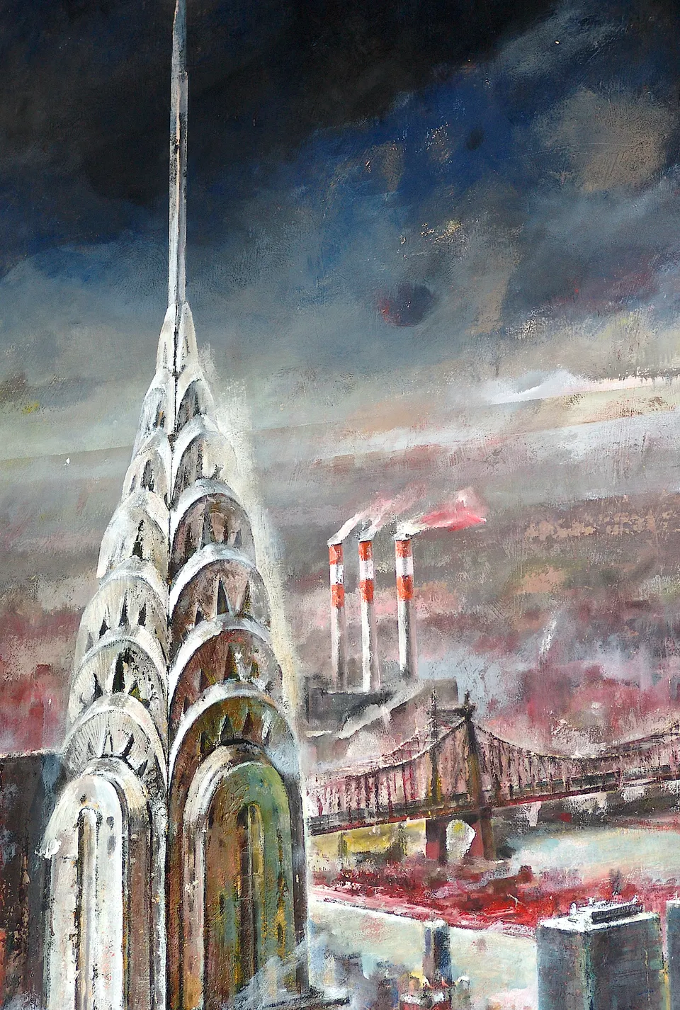 Francesco Santosuosso, Particolare con il CRYSLER dell' opera NEW YORK, 2005, olio e acrilico su tela, 200×300 cm