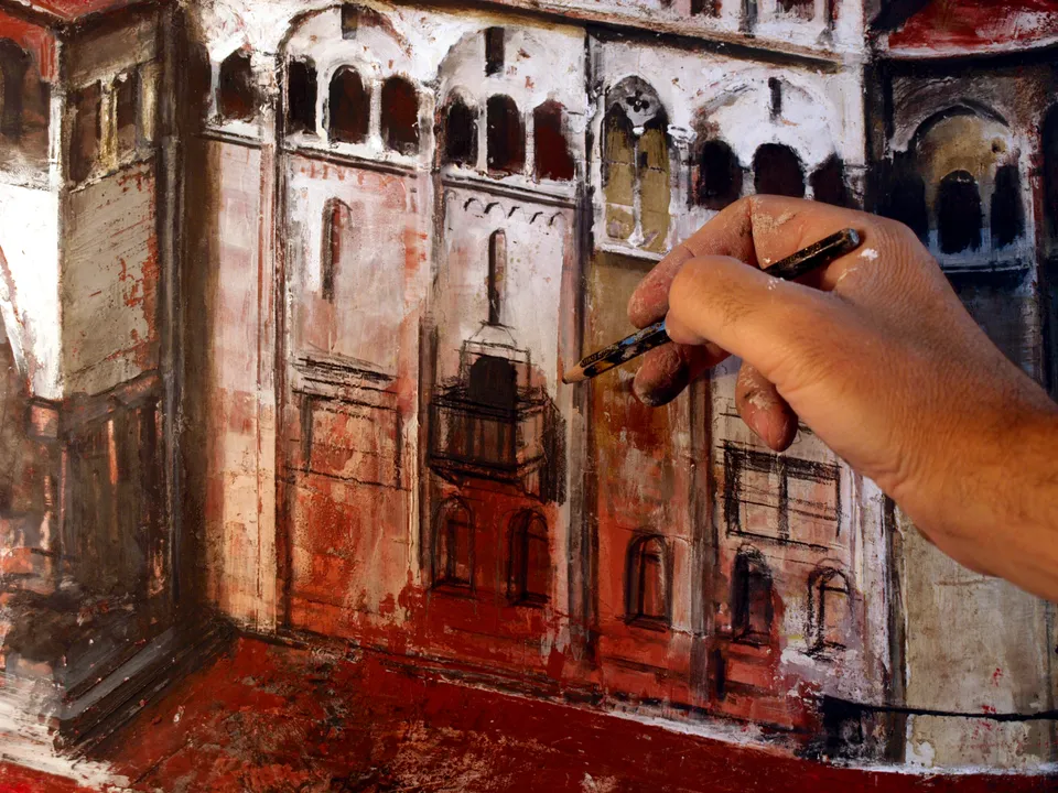 Francesco Santosuosso, Particolare del dipinto Duomo di Modena, 2010, olio su tela