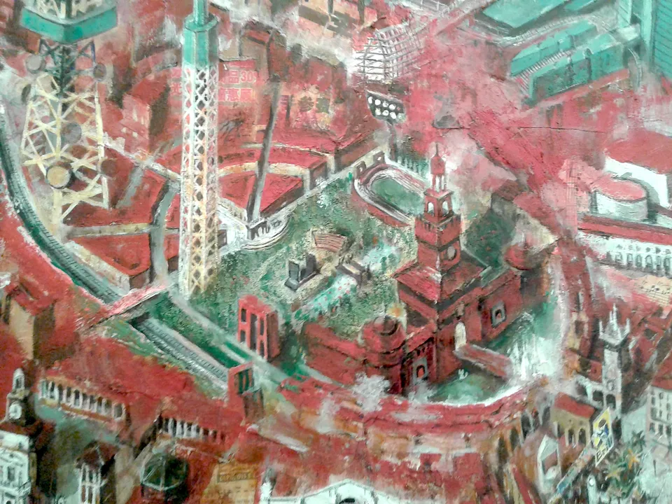 Francesco Santosuosso, Particolare del dipinto MILANO ROSSA Fr, 2020, olio e acrilici su tela, 150×200 cm