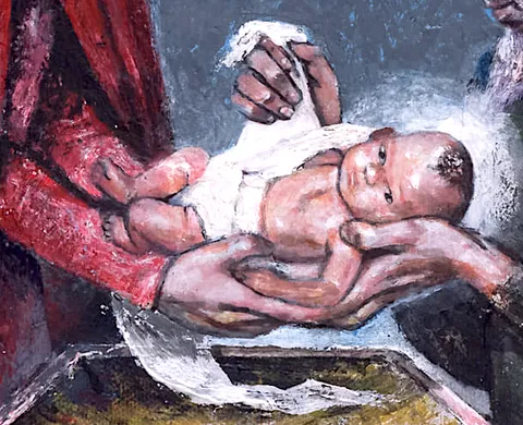 Francesco Santosuosso, Particolare del dipinto NATIVITA', 2022, olio su tela