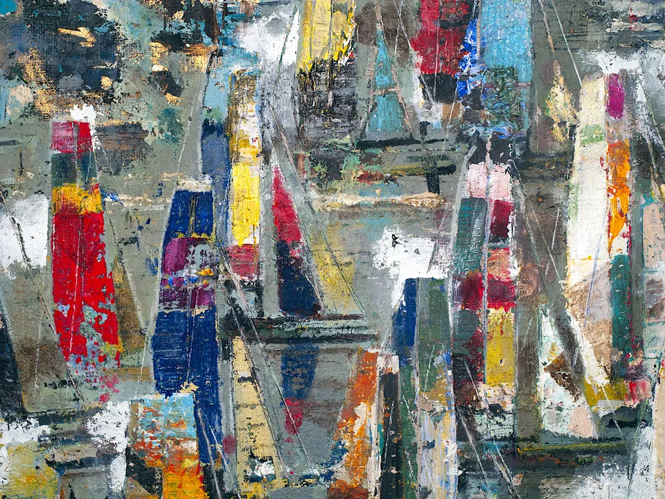 Francesco Santosuosso, Particolare del dipinto REGATA, 2016, olio acrilici su tela su tavola, 77×97 cm