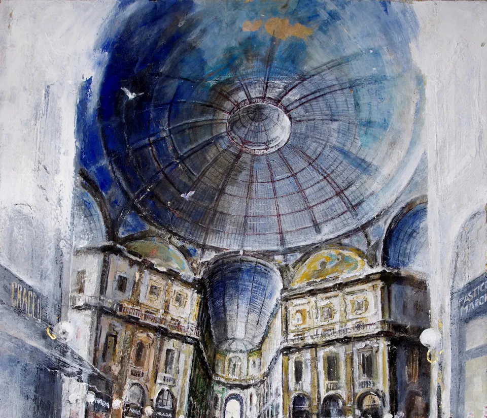 Francesco Santosuosso, Particolare dell'opera Galleria Vittorio Emanuele, 2020, acrilico su tavola, 65×49 cm