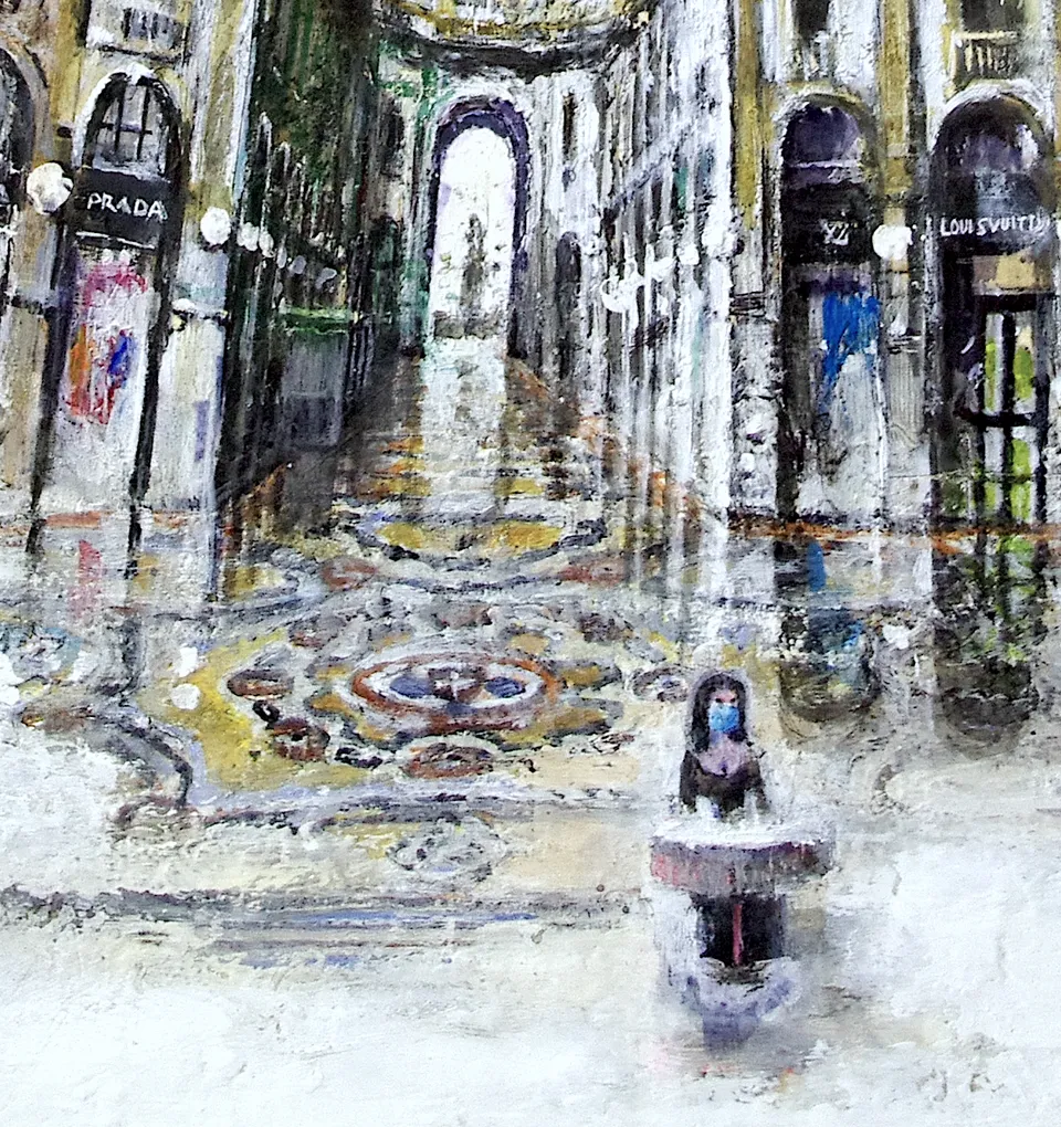 Francesco Santosuosso, Particolare dell'opera Galleria Vittorio Emanuele, 2020, acrilico su tavola, 65×49 cm