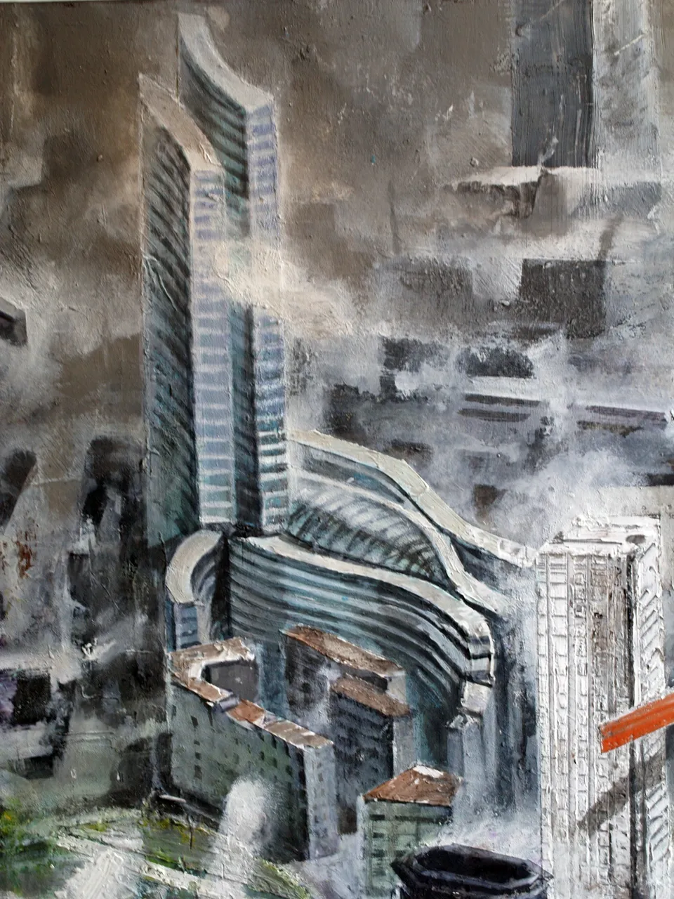 Francesco Santosuosso, Particolare dell'opera MILANO-porta nuova-lavori in corso, 2013, olio acrilico su metallo, 70×100 cm