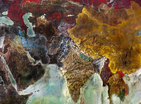 Francesco Santosuosso, Particolare dell'opera PLANISFERO, 2015, tecniche miste su tela, 220×370 cm