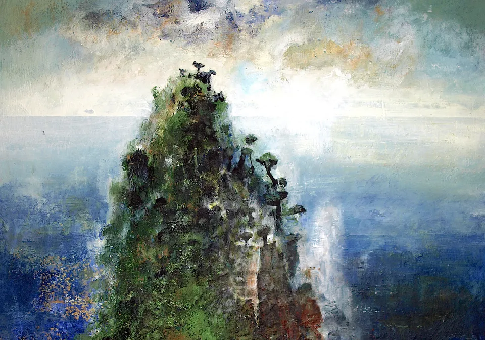 Francesco Santosuosso, Particolare dellìopera ISOLA, 2016, olio su legno, 100×60 cm