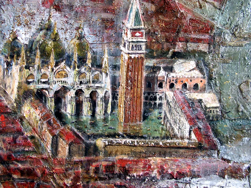 Francesco Santosuosso, Particolare pazza san marco con acqua alta del dipinto VENEZIA