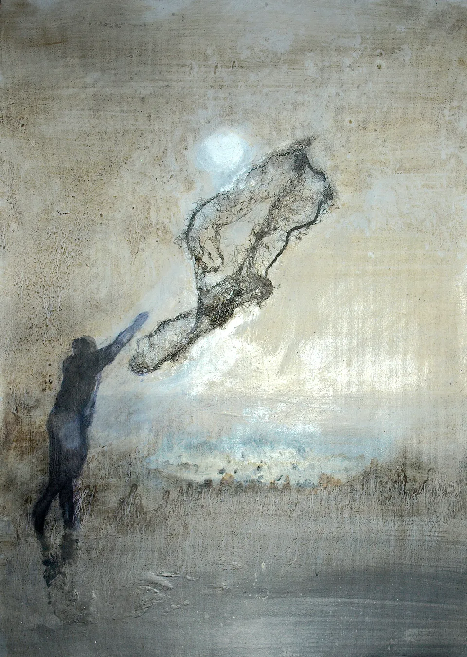 Francesco Santosuosso, Pesca con la rete, 2024, acrilico su carta, 35×50 cm