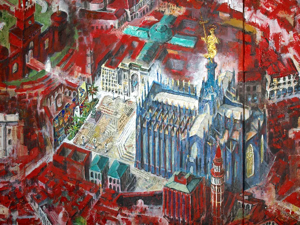 Francesco Santosuosso, Piazza duomo, 2022, olio acrilico, 200×300 cm
