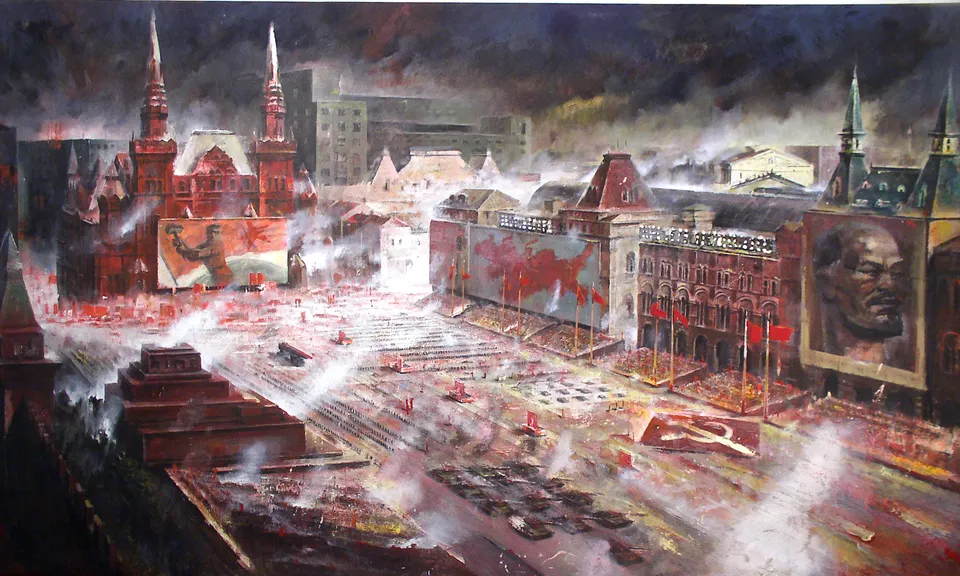 Francesco Santosuosso, Piazza rossa, 2004, olio e acrilico su tela