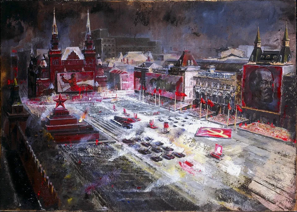 Francesco Santosuosso, Piazza rossa, acrilico, 70×100 cm