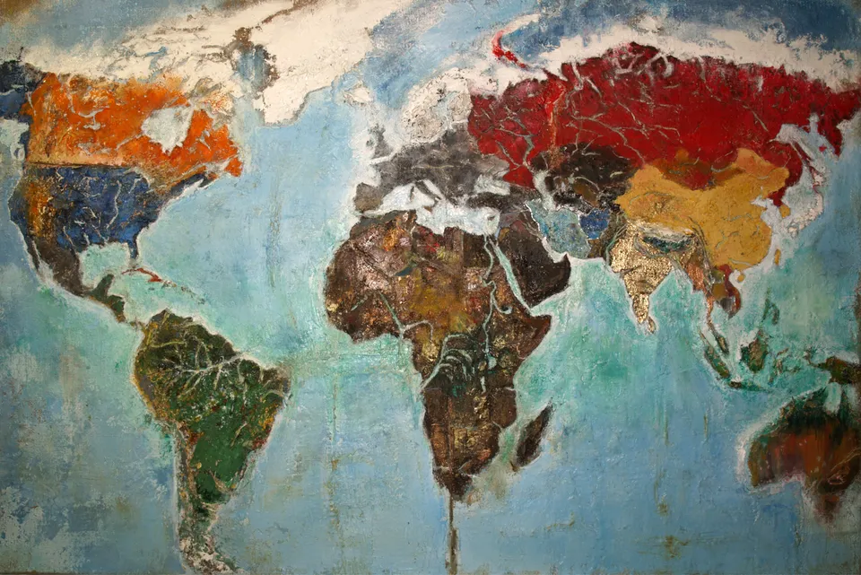 Francesco Santosuosso, Planisfero, 2018, olio acrilici su tela, 100×150 cm