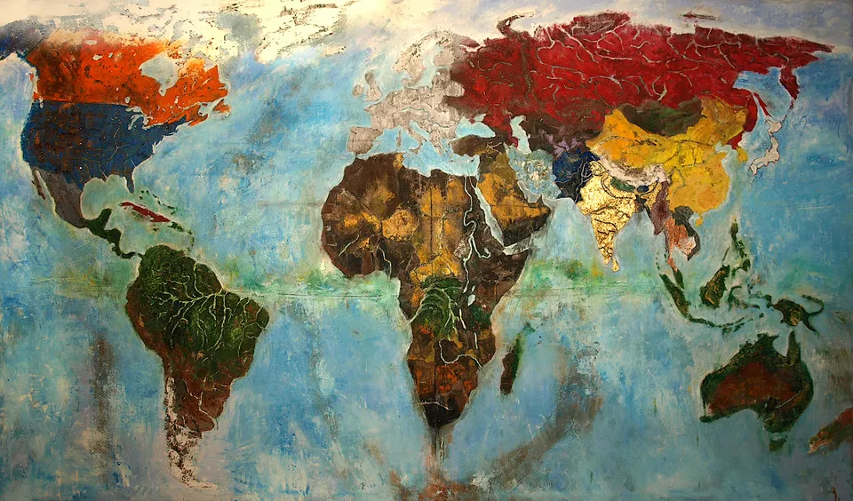 Francesco Santosuosso, Planisfero, 2021, tecnica mista su tela, 212×365 cm