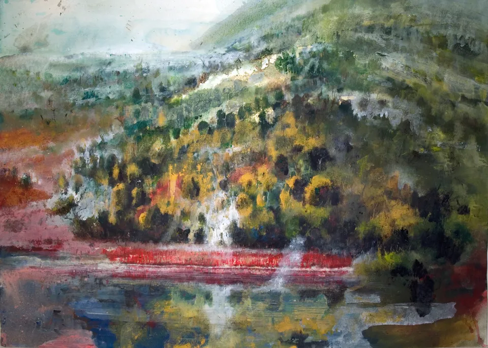 Francesco Santosuosso, Red reeds, acquarello olio acrilico su carta, 70×100 cm