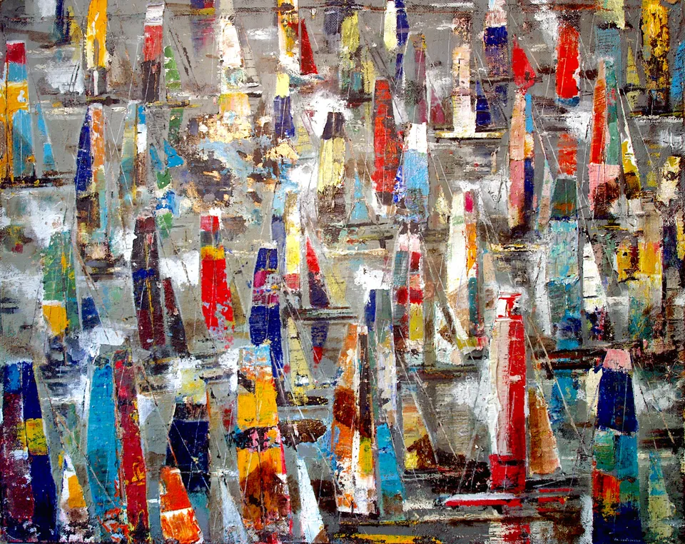 Francesco Santosuosso, Regata, 2016, olio acrilici su tela su tavola, 77×97 cm