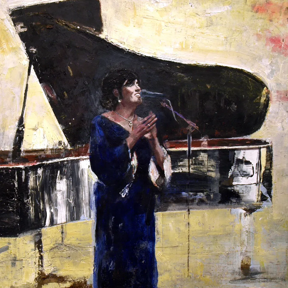 Francesco Santosuosso, Ritratto di Patrizia, 2021, olio e acrilico su tavola, 38×54 cm