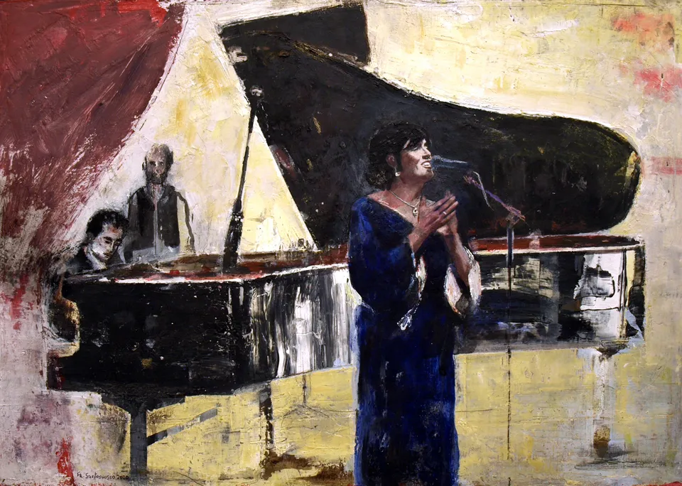 Francesco Santosuosso, Ritratto di Patrizia, 2021, olio e acrilico su tavola, 38×54 cm