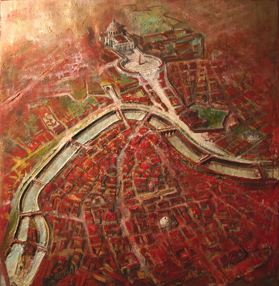 Francesco Santosuosso, Roma, 2011, olio e acrilici su tela, 70×70 cm