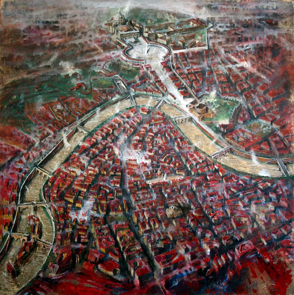 Francesco Santosuosso, Roma, 2009, acrilici su tavola, 120×120 cm