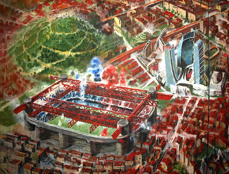 Francesco Santosuosso, San siro citylife, 2022, olio acrilico, 200×300 cm