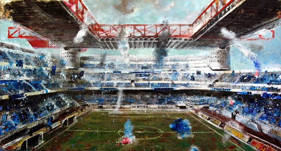 Francesco Santosuosso, San siro inter, 2009, acrilico su tavola, 30×55 cm