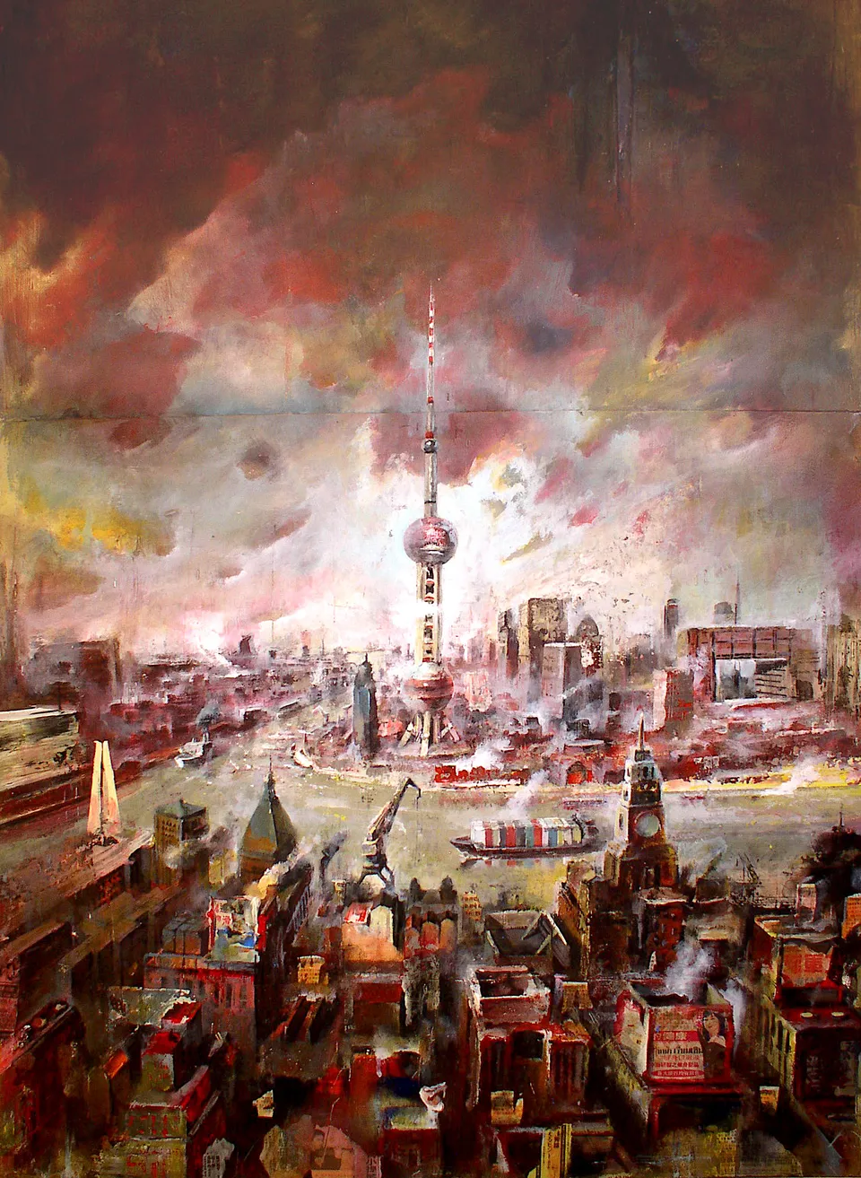 Francesco Santosuosso, Shangai, 2005, olio e acrilico su tavola, 140×100 cm