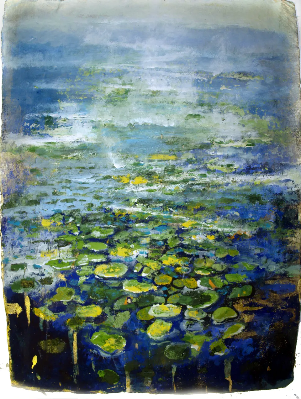 Francesco Santosuosso, Stagno, 2016, olio acrilici smalti su carta di bamb, 56×76 cm