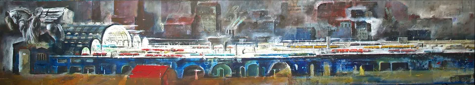 Francesco Santosuosso, Stazione-centrale, olio, 30×170 cm