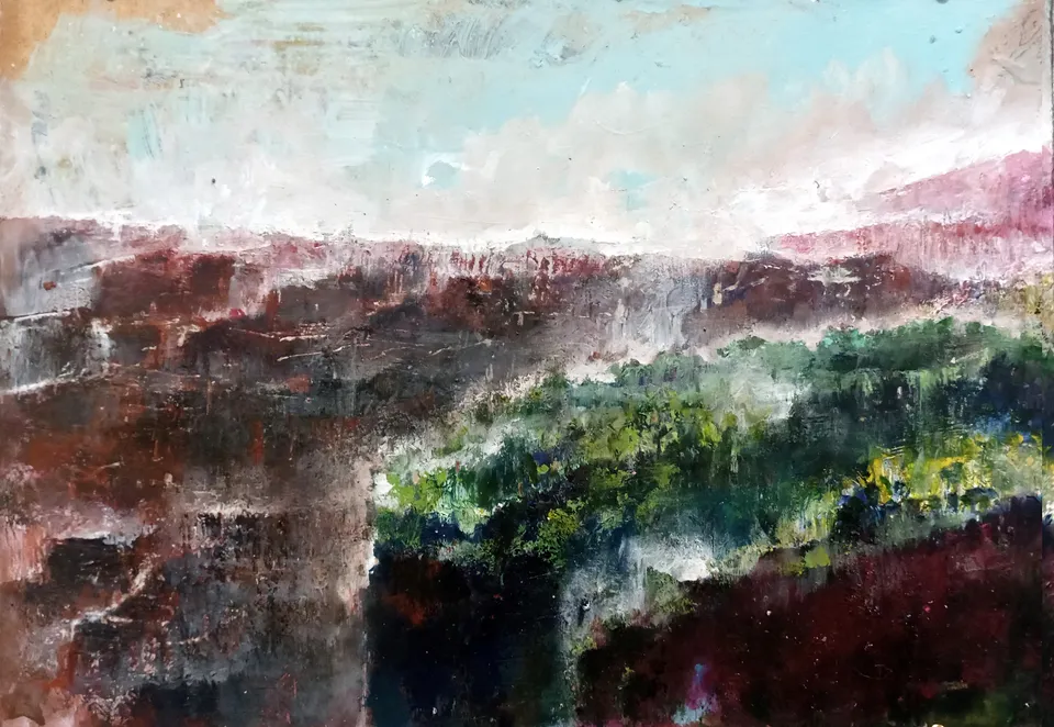 Francesco Santosuosso, Superpanorama 1, 2023, olio e acrilico su tavola