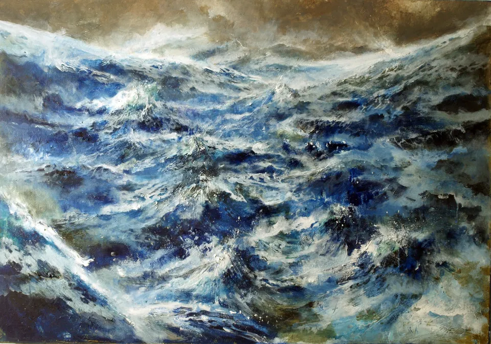 Francesco Santosuosso, Tempesta sull'oceano primordiale, 2015, olio e acrilico su tela, 70×100 cm