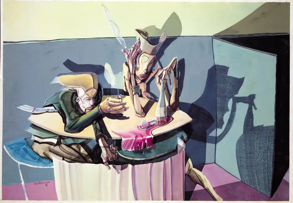 Francesco Santosuosso, Toys party, acrilico su cartone, 50×70 cm