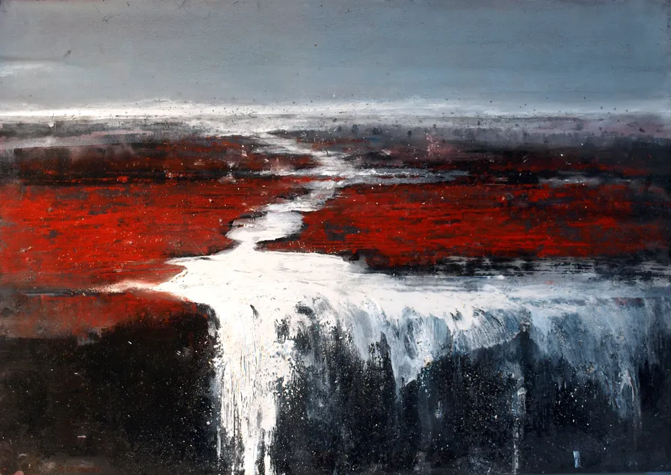 Francesco Santosuosso, Una cascata, 2024, acrilico su carta, 35×50 cm