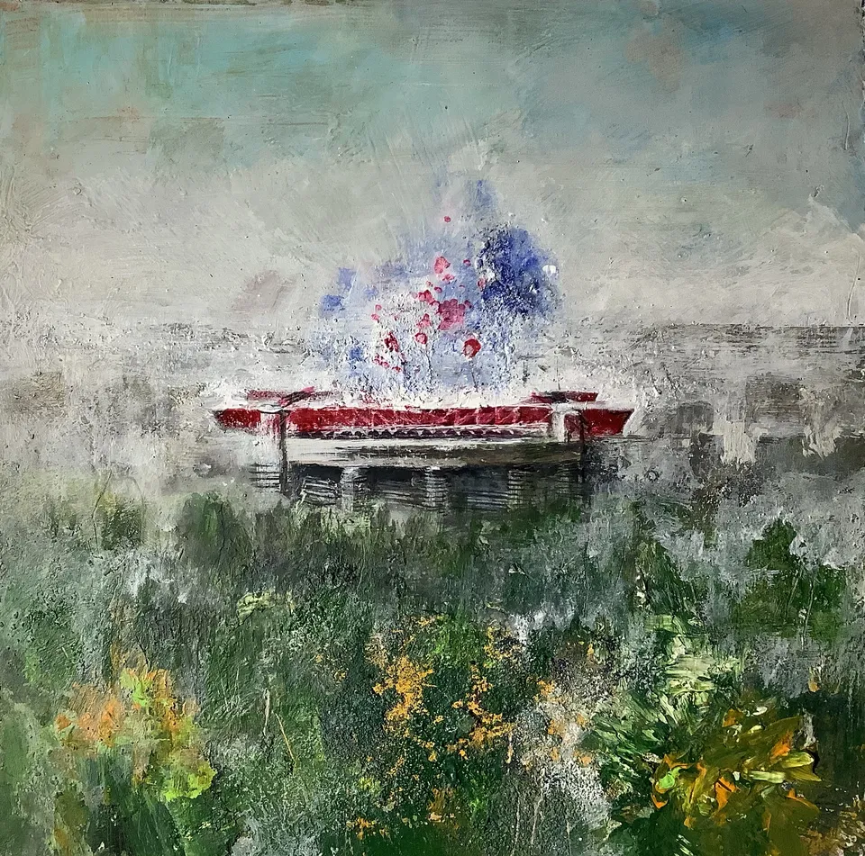 Francesco Santosuosso, Una grande nebbia a SAN SIRO 2, 2021, olio e acrilico su tavola, 20×20 cm