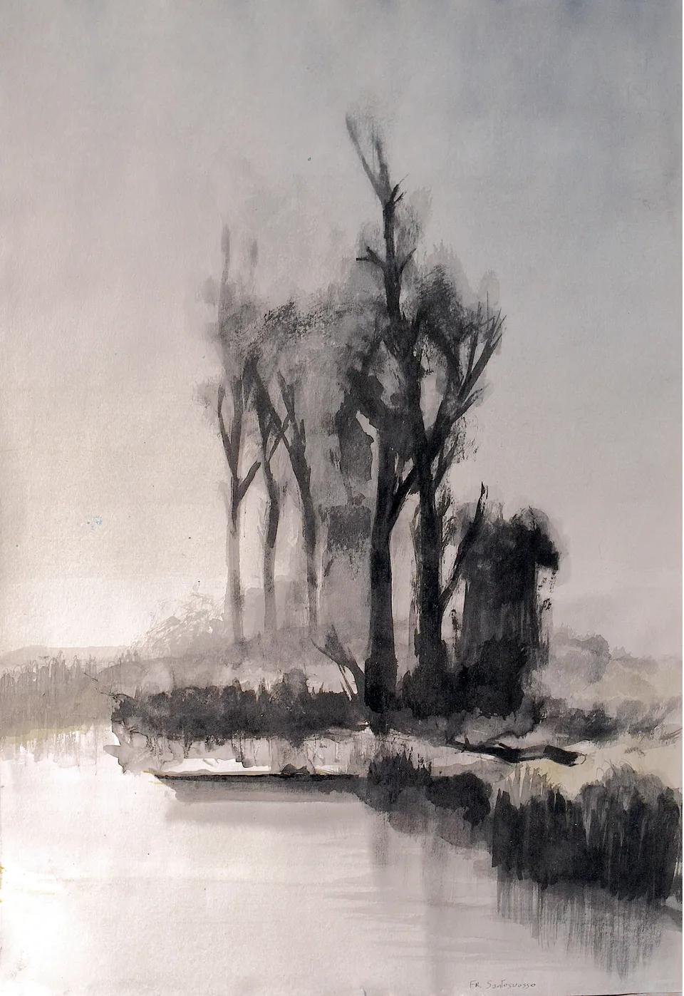 Francesco Santosuosso, Una placida, 2024, china cinese, china su carta, 35×50 cm