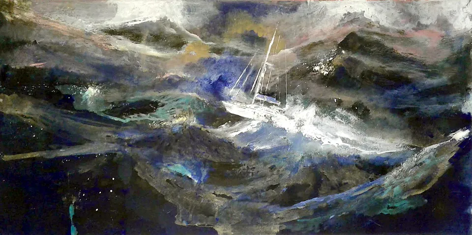 Francesco Santosuosso, Vela in tempesta su carta, 2019