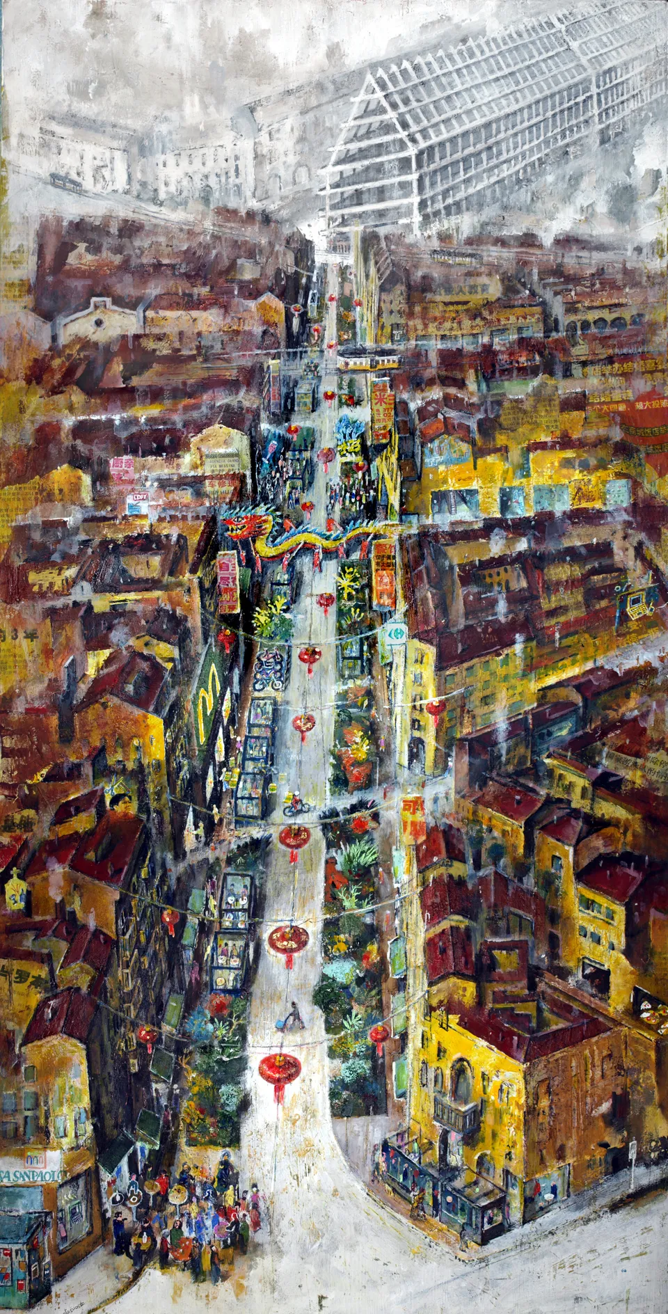 Francesco Santosuosso, Via paolo sarpi, 2022, acrilici su tavola, 100×50 cm